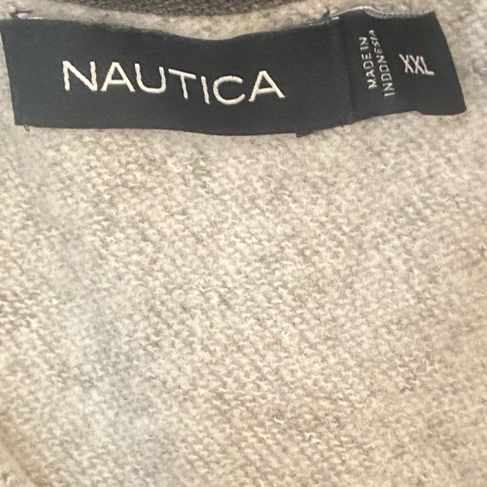 Nautica Men's Charcoal 1/4 Zip-Up Sweater with White Grid - Picture 5 of 10
